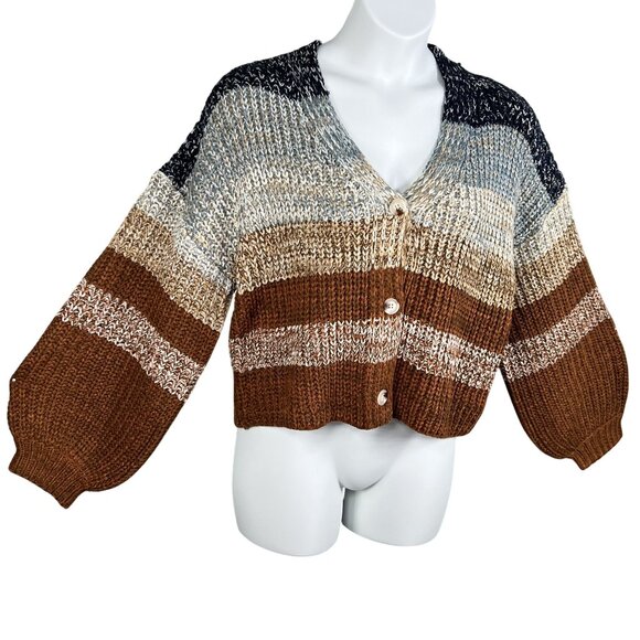 So Me NWT Womens M Oversized Bishop Sleeves Cropped Cardigan Ombre Sweater Boho - Picture 1 of 16
